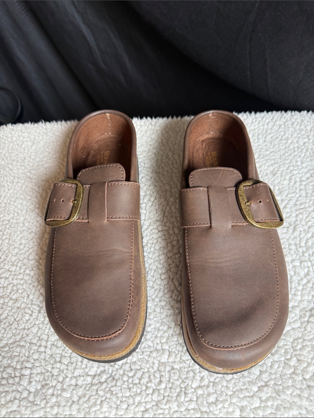 White Mountain Brown Leather Mule with Buckle Accent